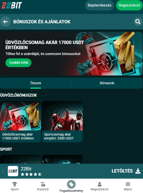 22Bit bónuszok magyar játékosoknak