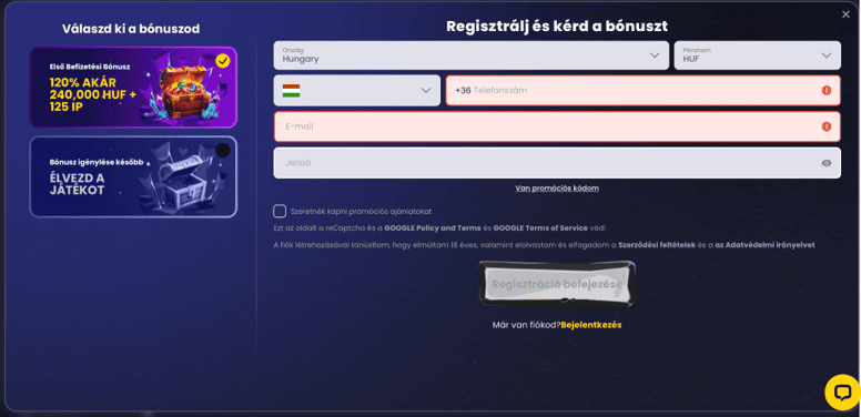 A regisztráció folyamata Slotsgem HU